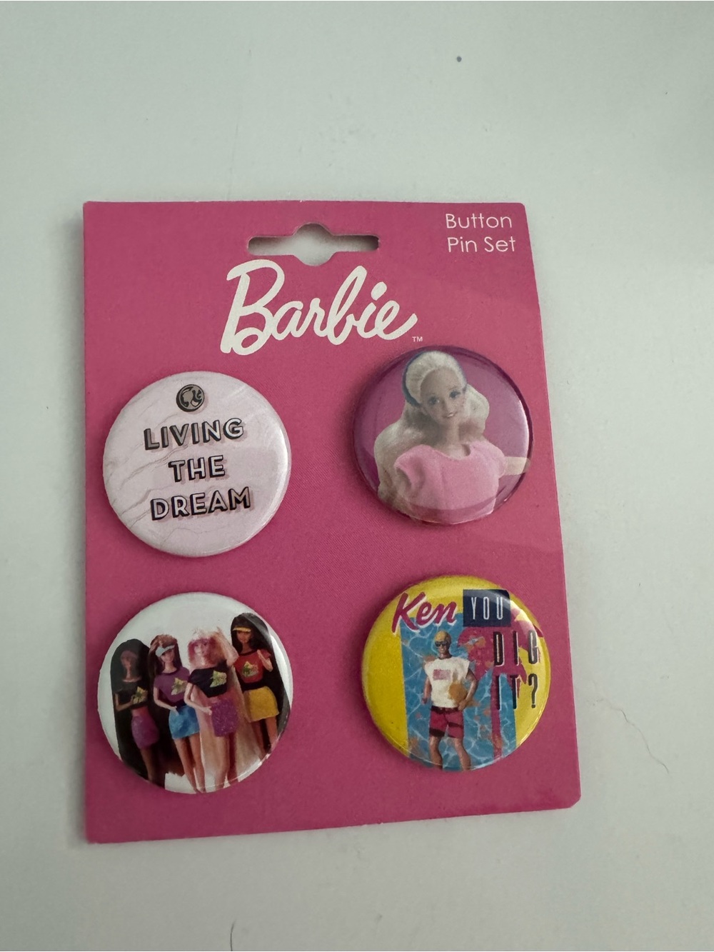 Barbie Button Pin Set - Pink, Yellow, White
